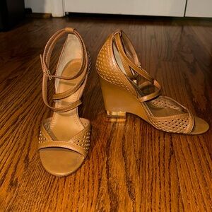 Tory Burch Tan Leather Wedge Sandals 8